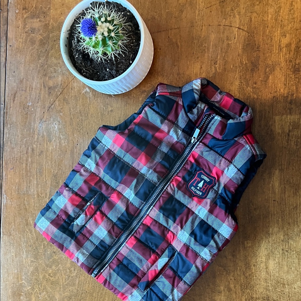 Tommy Hilfiger Plaid Vest Boys 3T Red Blue Puffer Vest Layering Piece